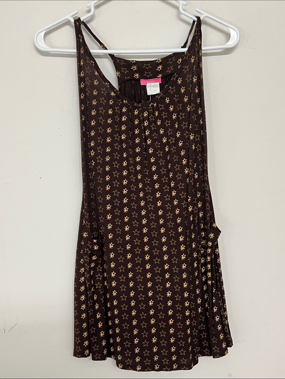 🌞 Lola NWT Brown Star Print Athletic Tank Smock Mini Dress pockets women size L